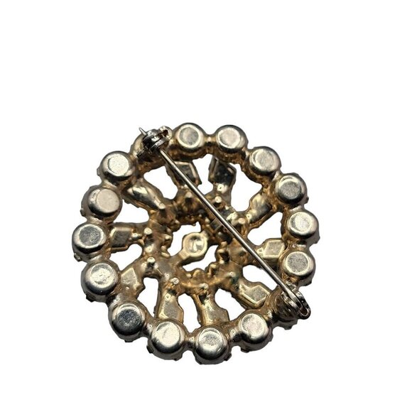 Sparkling Unsigned Rhinestone Brooch Brown Clear Green Stones - Picture 6 of 13